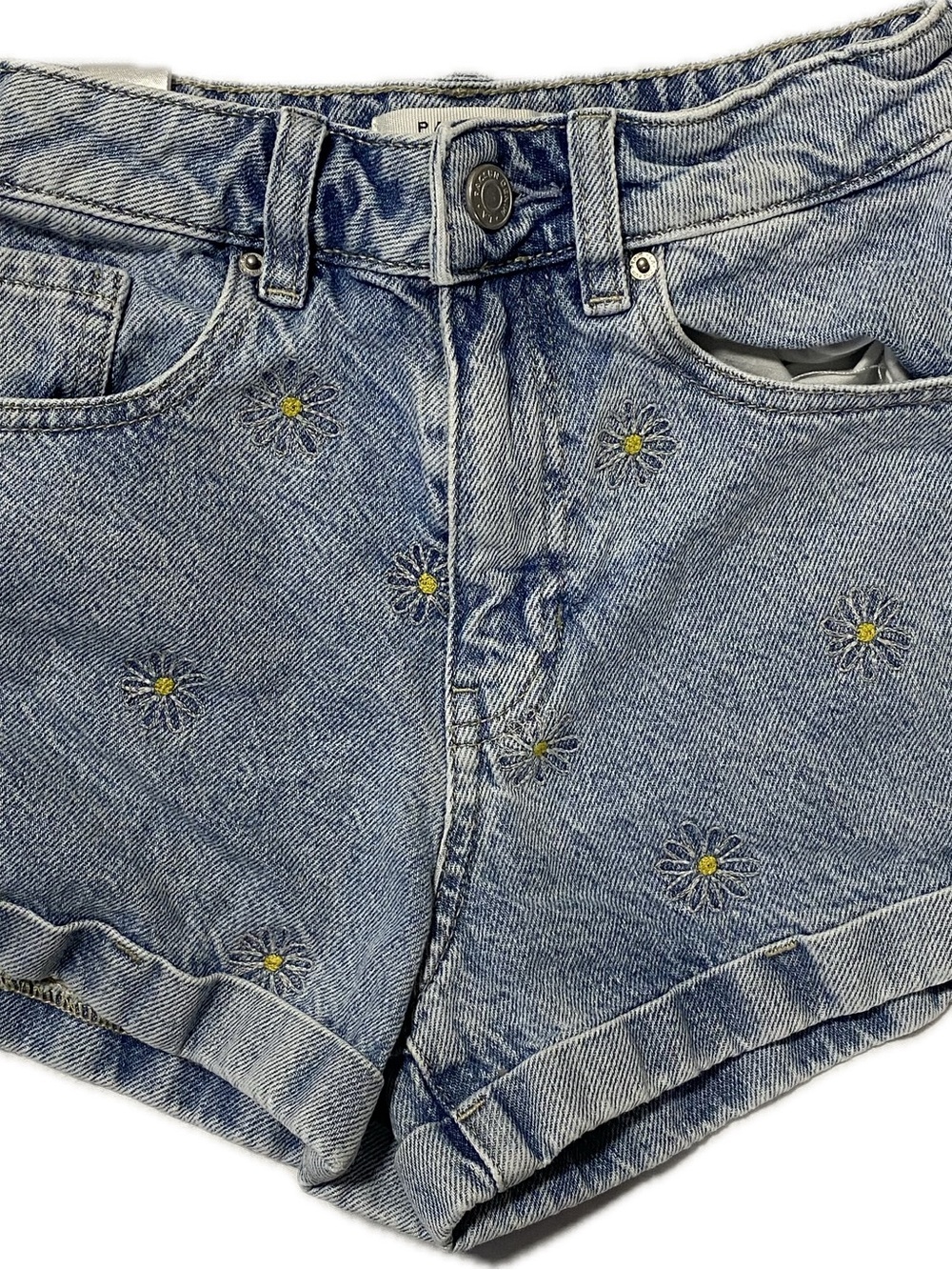 PacSun Light Wash Denim Daisy Embroidered Shorts